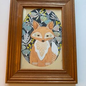 Whimsical Woodland Fox Art in Solid Wood Frame | Nursery Decor